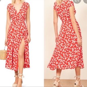 Reformation red daisy wrap dress
